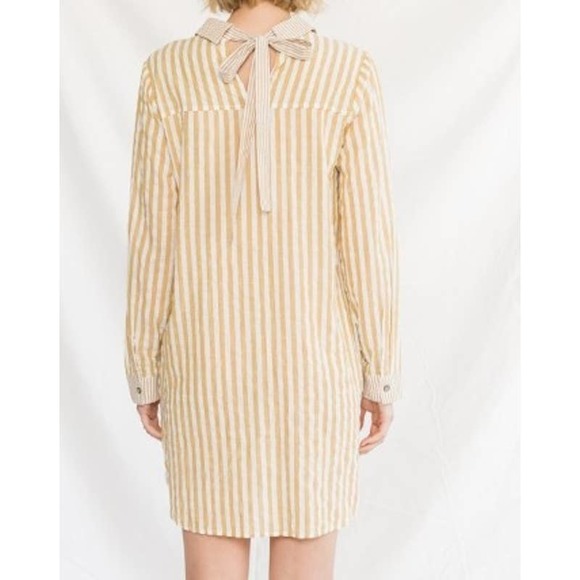 Mystree Womens Tunic Shirt Dress Stripes Bow Detail Button Front Small Cotton - Picture 7 of 7